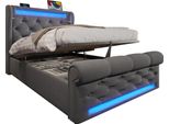 Letto Imbottito Letto Singolo 90X200Cm, Letto Imbottito Con Luci A Led, Testata Contenitore, Letto Contenitore Idraulico, Grigio, (Con Materasso)