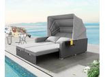 Divano Da Giardino Flieks Per 2 Persone, Set Di Mobili Da Giardino In Polyrattan Con Tettuccio Parasole E Cuscini, Set Salotto Da Giardino Divano Da Esterno, Mobili Da Balcone Mobili Da Patio
