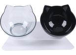 Ciotola Per Cibo Gatto 2In1 Ciotola Per Cane Ciotola Per Cibo Inclinazione 15° Base Antiscivolo (Nero+Trasparente)