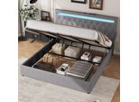 Letto Imbottito Flieks 180X200Cm Con Funzione Di Ricarica (Usb & Type-C), Letto Contenitore Letto Matrimoniale Letto Giovanile Con Led, Letto A Molle Idrauliche Letto In Legno, Biancheria