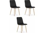 Sedia Valora Lava, Velluto Nero, Gambe In Legno, Set Da 3 | Trio Di Sedie In Velluto Nero Con Gambe Color Legno