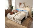 Lvhom Daybed Allungabile 90/180X190Cm Con Contenitore E Led, Divano Letto Con Letto Estraibile, Daybed In Velluto Con Usb E Rete A Doghe, Daybed, Beige