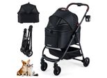 Costway Passeggino Per Cani 3 In 1, Passeggino Per Cani Con Tetto In Rete Regolabile, Cestino E Portabevande, Passeggino Per Animali Fino A 15 Kg, Cassa Per Cani Pieghevole, Metallo (Nero)