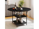 Costway Tavolo Da Pranzo Rotondo 120Cm, Tavolo Da Cucina In Legno Per 4-6 Persone, Con 2 Ripiani, Tavolino Industriale, Tavolino Moderno (Nero)