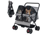 Costway Passeggino Per Cani Doppio, Passeggino Pieghevole Per 2 Cani&Gatti, Carrozzina Per Animali Domestici Con Tettuccio Regolabile, Cestino&Pad, Pieghevole Grigio