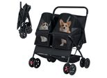 Costway Passeggino Per Cani Doppio, Passeggino Pieghevole Per 2 Cani&Gatti, Carrozzina Per Animali Domestici Con Tettuccio Regolabile, Cestino&Pad, Pieghevole Nero