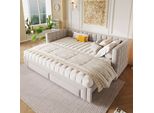 Letto Imbottito Abrihome 90 X 200 Cm Con Letto Estraibile, Daybed Con 2 Cassetti, Beige