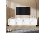 Mobile Tv Merax 175 Cm Con Venature Del Legno, Pannello Tv Con Apertura A Pressione E Gestione Dei Cavi, Design Moderno Con Spazio Di Archiviazione, Mobili Per Il Soggiorno, Colore Bianco + Legno