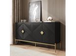 Credenza Merax A 4 Ante, Cassettiera Con Gambe In Metallo Dorato, Mobile Contenitore In Mdf Per Soggiorno, Sala Da Pranzo E Corridoio, Nero