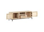 Mobile Tv 120X30X40 Cm In Legno Massiccio Di Mango E Midollino