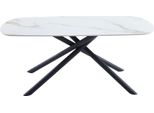 Tavolo Da Pranzo Casadolce Zungo, 180X90X75 Cm, Bianco Con Linee Dorate, Motivo Marmo, Gambe In Metallo