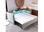 Letto Imbottito Sweiko Divano Letto 90/180*190Cm, Dotato Di Luci Led, Prese E Numerosi Vani Portaoggetti, Letto Imbottito, Divano Letto Multifunzionale, Letto Singolo, Grigio Chiaro.