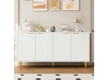 Credenza Merax Credenza Soggiorno, Cassettiera A 4 Ante Con Maniglie Dorate E Gambe Lucide, Mobile Cucina, Bianco