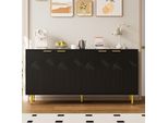 Credenza Merax Credenza Soggiorno, Cassettiera A 4 Ante Con Maniglie Dorate E Gambe Lucide, Mobile Da Cucina, Nero