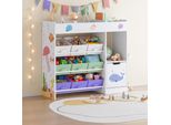 Scaffale Per Bambini "SøNdreland"" Con Un'anta E 9 Scatole Pieghevoli Scaffale Superiore 80 X 90 X 30 Cm Con Motivo Aqua Dream"
