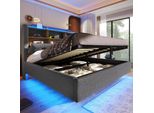 Letto Imbottito Idraulico Flieks 140X200Cm Con Connessioni Usb E Tipo C, Letto Contenitore Letto Matrimoniale Con Led, Biancheria Per Ragazzi, Grigio
