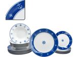 Set Di Piatti Ahoy 18 Pezzi In Porcellana Blu Bianca Con Decorazione Di Ancore