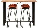 Vidaxl Set Da Bar Da 5 Pezzi In Legno Massiccio E Vera Pelle