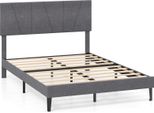 Costway Letto Imbottito Con Rete A Doghe E Testata Regolabile In Altezza In Tessuto Di Lino, Struttura Letto In Legno Senza Materasso Grigio 140X200Cm