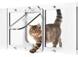 Porta Per Gatti Con Gattaiola Vevor Adattabile Alla Larghezza Delle Finestre (787-914 Mm), Porta Per Animali Domestici Resistente Alle Intemperie Con 4 Modalità Di Chiusura Sicura E Telaio In Alluminio, Vetro Altamente Trasparente E Chiusura Magnetica, Bianco