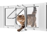 Porta Per Gatti Con Gattaiola Vevor Adattabile Alla Larghezza Delle Finestre (889-1016 Mm), Porta Per Animali Domestici Resistente Alle Intemperie Con 4 Modalità Di Chiusura Sicura E Telaio In Alluminio, Vetro Altamente Trasparente E Serratura Magnetica, Bianco