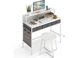 Scrivania Per Computer Costway Con Sgabello E Prese Di Corrente, Scrivania Per Computer Con Supporto Per Monitor, Cassetti E Tasche Laterali, Scrivania Con Tavolo Da Toilette Bianco