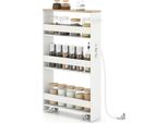 Costway Carrello A Nicchia, Carrello Da Cucina A 4 Ripiani Stretto Con Stazione Di Ricarica, Scaffale A Nicchia, Carrello Di Servizio Con Maniglia E Ringhiera, Scaffale Da Bagno In Legno, Bianco+Naturale