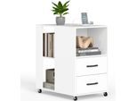 Tavolino Costway Con Rotelle, Comodino Con Prese Di Corrente, 2 Cassetti E Ripiani Aperti, Comodino, 60 X 40 X 65,5 Cm (Bianco)