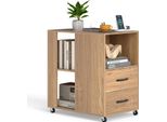 Tavolino Costway Con Rotelle, Comodino Con Prese Di Corrente, 2 Cassetti E Ripiani Aperti, Comodino, 60 X 40 X 65,5 Cm (Naturale)