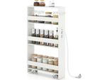 Costway Carrello A Nicchia, Carrello Da Cucina A 4 Ripiani Stretto Con Stazione Di Carico, Scaffale A Nicchia Su Rotelle, Carrello Di Servizio Con Maniglia E Ringhiera, Scaffale Da Bagno In Legno, Bianco