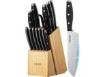 Set Di Coltelli Da Cucina Vevor Con Ceppo (Legno) E Acciaio Per Affilare, Set Di Coltelli Da 15 Pezzi, Coltelli In Acciaio Inox Ad Alto Tenore Di Carbonio, Posate Da Cucina Con Impugnatura Ergonomica E Forbici Da Cucina Per Cuochi Amatoriali