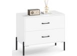 Comodino Costway, Cassettiera Con 2 Cassetti E Gambe In Metallo, Comodino, Tavolino, Cassettiera, 71 X 40 X 61 Cm, Bianco