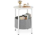 Tavolino Costway Rotondo, Tavolino, Tavolino Da Salotto Con Cestino In Tessuto, Comodino Moderno, Tavolino A 2 Livelli, Struttura In Metallo, Bianco + Grigio