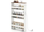 Costway Carrello A Nicchia, Carrello Da Cucina A 4 Ripiani Stretto Con Stazione Di Carico, Scaffale A Nicchia Su Rotelle, Carrello Di Servizio Con Maniglia E Ringhiera, Scaffale Da Bagno In Legno