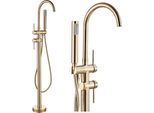 Ari Slim Tube Miscelatore Per Vasca Free-Standing Oro Spazzolato Con Doccetta