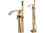 Miscelatore Per Vasca Freestanding Ari In Ottone Lucido Dorato Con Doccetta
