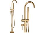 Ari Slim Tube Miscelatore Per Vasca A Libera Installazione Oro Lucido Con Doccetta