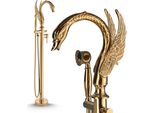 Miscelatore Per Vasca Freestanding Ari Swan In Ottone Lucidato Oro