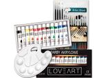Set Di Vernici Loveart Colori Acrilici 12X12Ml + Pennello + Tavolozza / Set Di Pennelli Set Di Colori