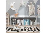 Vicco Scaffale Per Bambini Luigi, 142 X 53 Cm Con 4 Scatole Pieghevoli Opt.2, Bianco