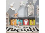 Vicco Scaffale Per Bambini Luigi, 142.4 X 53.4 Cm 4 Scomparti, Con Cassette Pieghevoli Colorate, Bianco