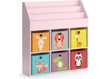 Vicco Libreria Bambini Luigi, 107.2 X 114.2 Cm Con 6 Scatole Pieghevoli (Colorate), Rosa