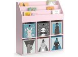 Vicco Libreria Bambini Luigi, 107.2 X 114.2 Cm Con 6 Scatole Pieghevoli (Grigie), Rosa