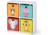 Vicco Libreria Bambini Tetra, 72 X 72.6 Cm Con 4 Scatole Pieghevoli (Rosso/Giallo), Bianco