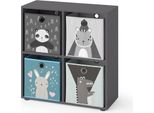 Vicco Libreria Bambini Tetra, 72 X 72.6 Cm Con 4 Scatole Pieghevoli, Grigio
