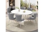 Set Di 6 Sedie Flieks, Sedia Da Sala Da Pranzo Con Rivestimento In Velluto, Sedia Da Salotto Elegante Con Gambe In Metallo Argentato, Sedie Da Cucina Sedia Da Soggiorno, Grigio