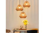 Zmh Luci A Sospensione Boho Lampada A Sospensione In Rattan Lampada A Sospensione Sala Da Pranzo 3 Fiamme Lampada Da Tavolo Design Retrò Con Presa E27 Per Soggiorno/Senza Lampadine