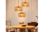 Zmh Lampada A Sospensione Boho Lampada A Sospensione In Rattan Lampada A Sospensione Regolabile In Altezza Lampada A Sospensione Sala Da Pranzo 3 Fiamme Lampada Da Tavolo Design Retrò Con Attacco E27