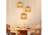 Zmh Lampada A Sospensione Boho Lampada A Sospensione In Rattan Altezza Regolabile 3 Fiamme Lampada Da Tavolo Con Attacco E27 Per Camera Da Letto Senza Lampadina