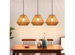Zmh Lampada A Sospensione Boho Lampada A Sospensione In Rattan Lampada A Sospensione Regolabile In Altezza Lampada A Sospensione Sala Da Pranzo 3 Fiamme Lampada Da Tavolo Design Retrò Con Attacco E27